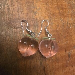 925 Sterling Silver Chunky Pink Apple Earrings With Little Leaves